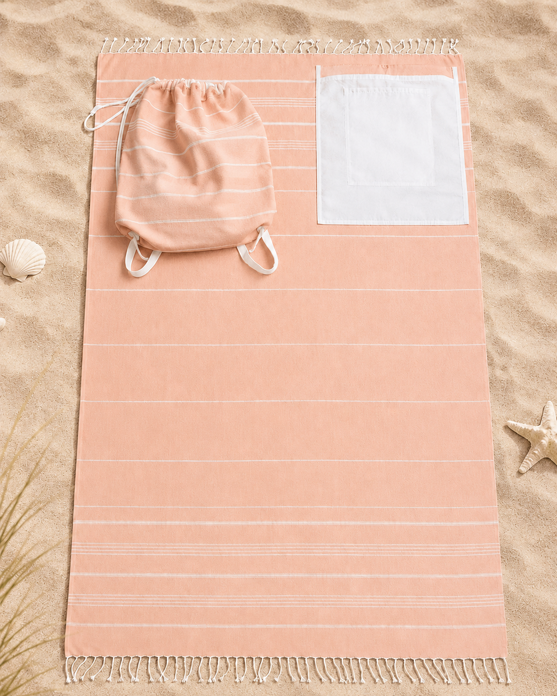 The Denizli Peshtemal Backpack Towel Coral Sand
