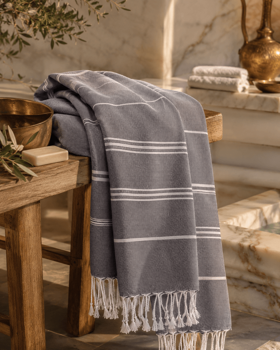 The Denizli Tradional Turkish Peshtemal Stone Grey