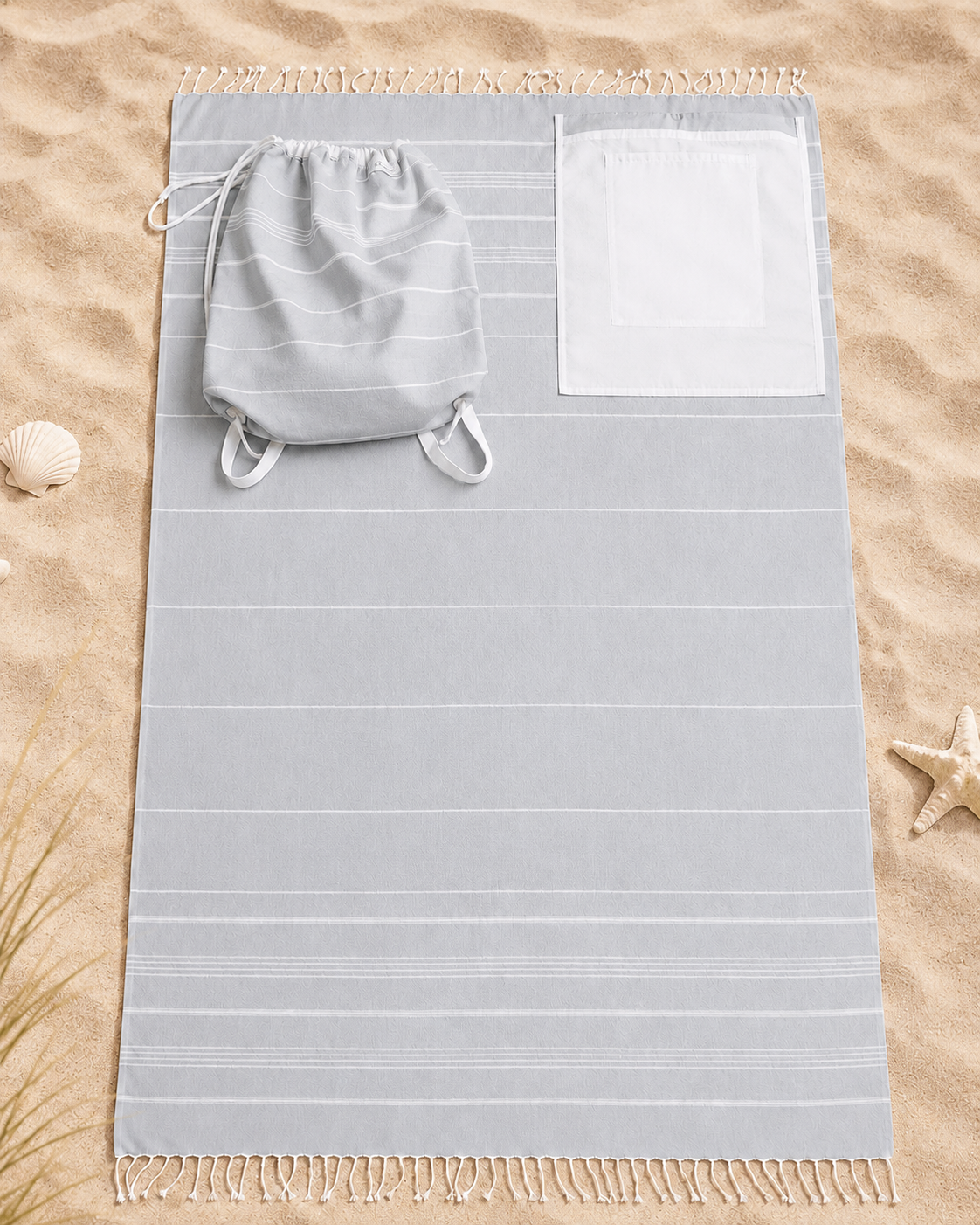 The Denizli Peshtemal Backpack Towel Silver Mist