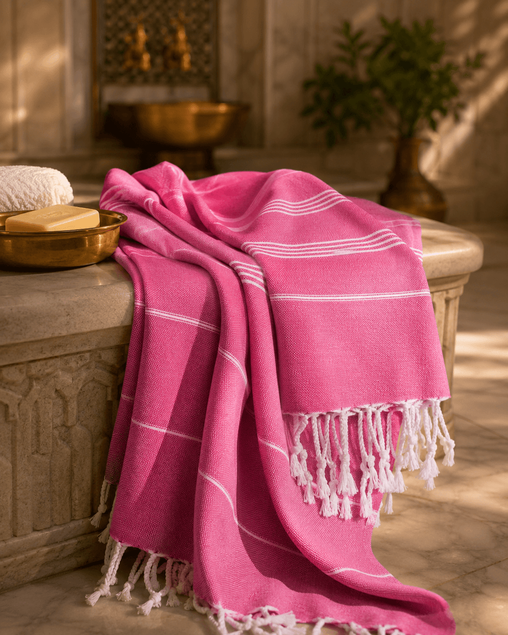 The Denizli Tradional Turkish Peshtemal Fuchsia Rose Beach Towel