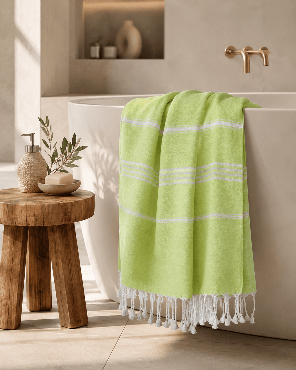 The Denizli Tradional Turkish Peshtemal Mediterranean Green Beach Towel