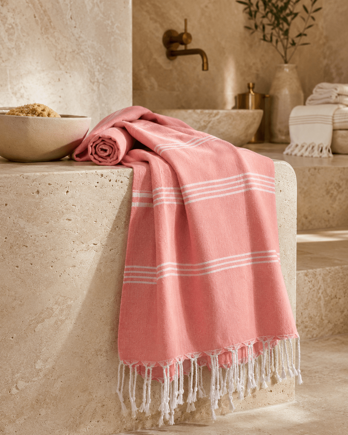 The Denizli Tradional Turkish Peshtemal Coral Blush