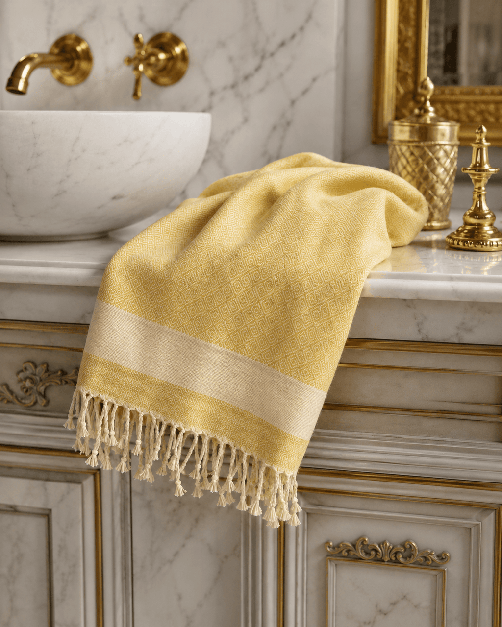 The Denizli Sultana Diamond Peshtemal Buttercream Yellow Beach Towel