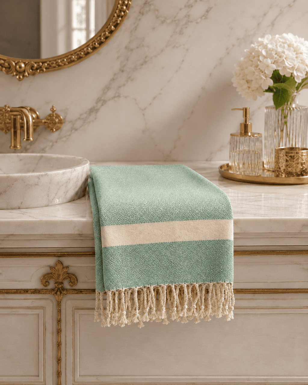 The Denizli Sultana Diamond Peshtemal Sage Stone Beach Towel