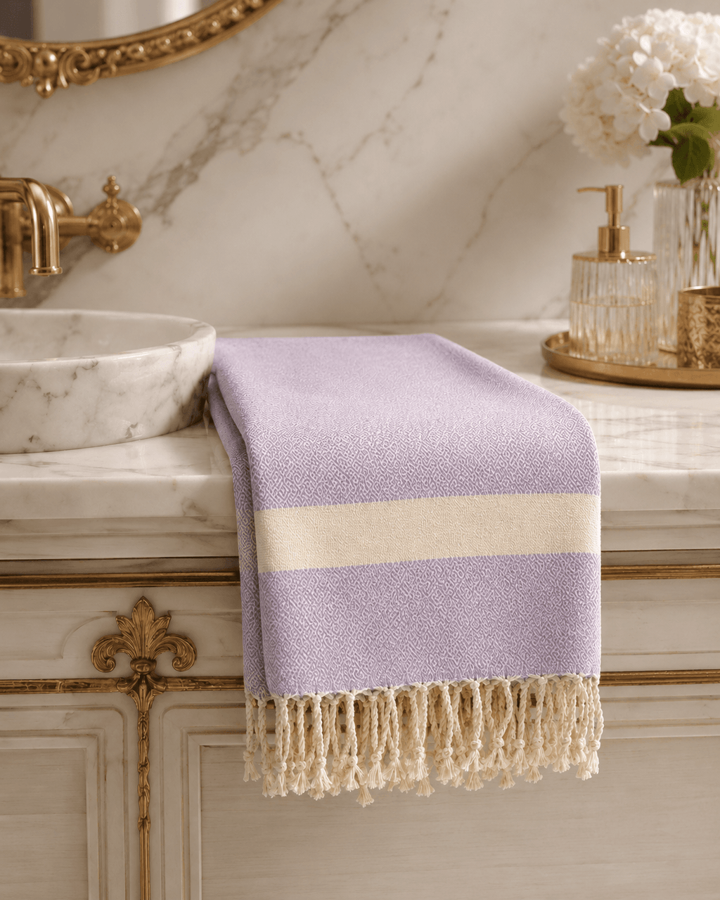 The Denizli Sultana Diamond Peshtemal Dusty Lilac Beach Towel