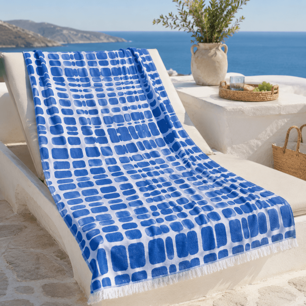 Aegean Tiles Premium Jacquard Peshtemal OEKO-TEX® Beach Towel