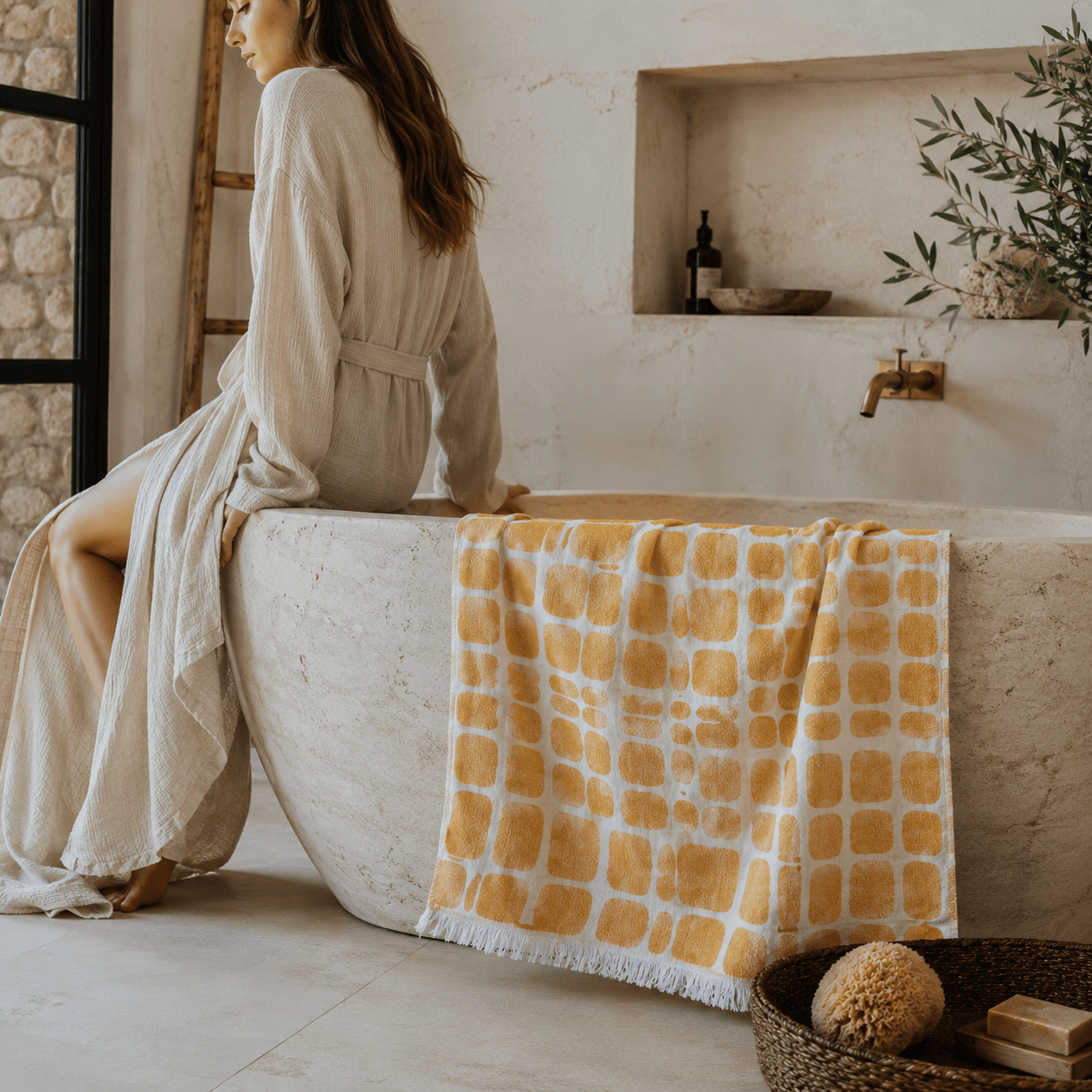 Aegean Tiles Premium Jacquard Peshtemal OEKO-TEX® Beach Towel