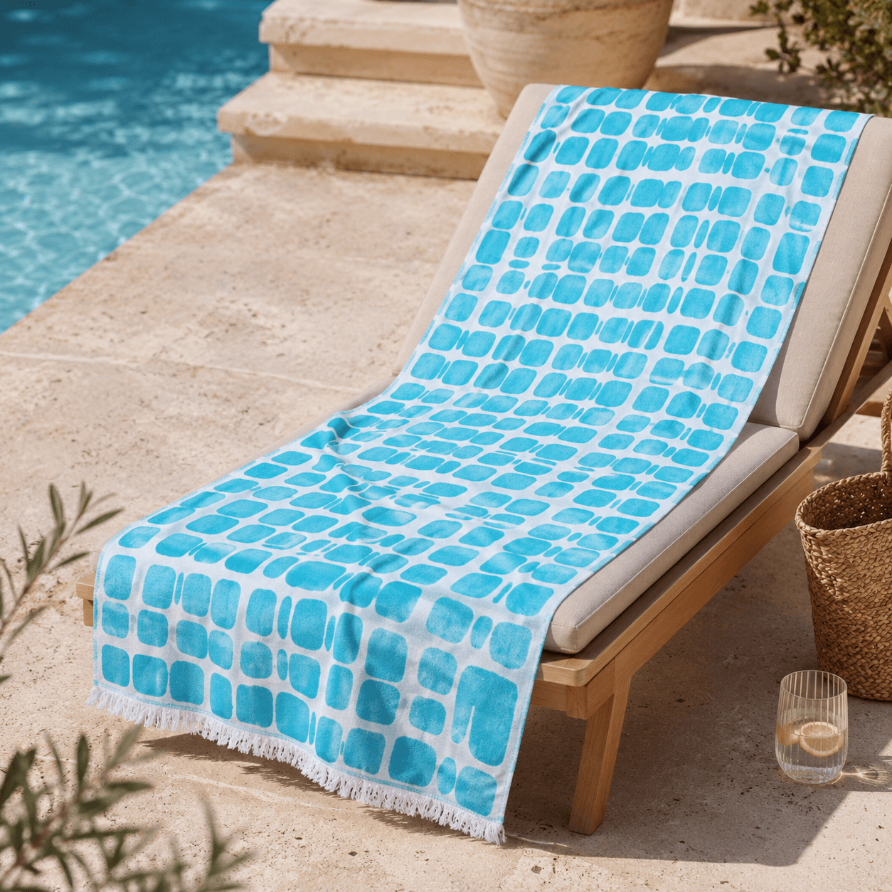 Aegean Tiles Premium Jacquard Peshtemal OEKO-TEX® Beach Towel