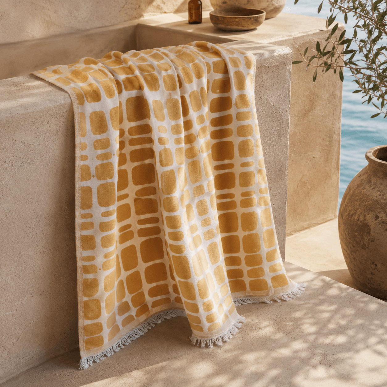 Aegean Tiles Premium Jacquard Peshtemal OEKO-TEX® Beach Towel