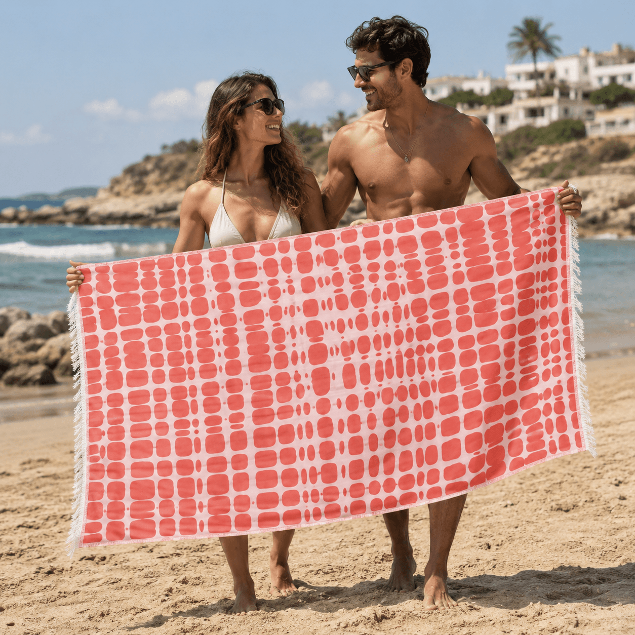 Aegean Tiles Premium Jacquard Peshtemal OEKO-TEX® Beach Towel