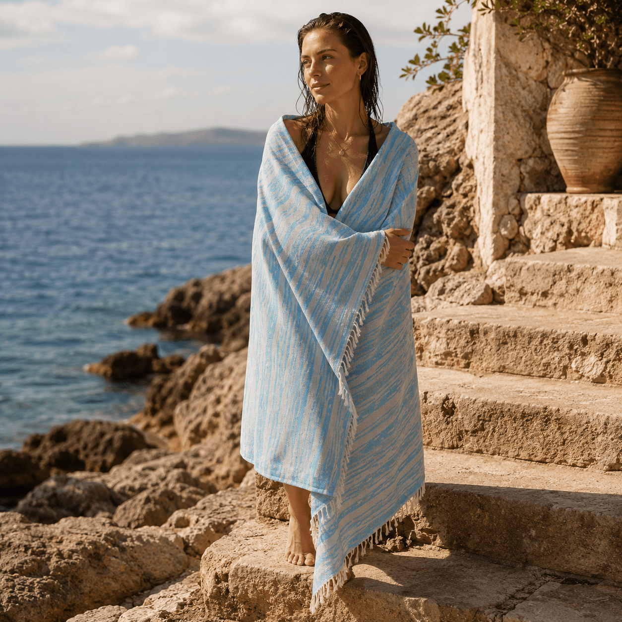 Coastal Current Premium Jacquard Peshtemal OEKO-TEX® Beach Towel