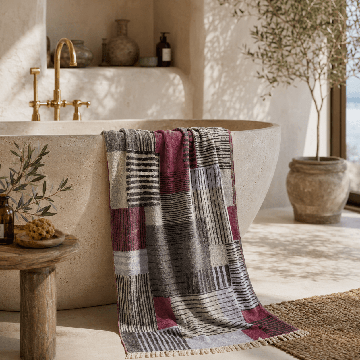 Modern Mosaic Premium Jacquard Peshtemal OEKO-TEX® Beach Towel