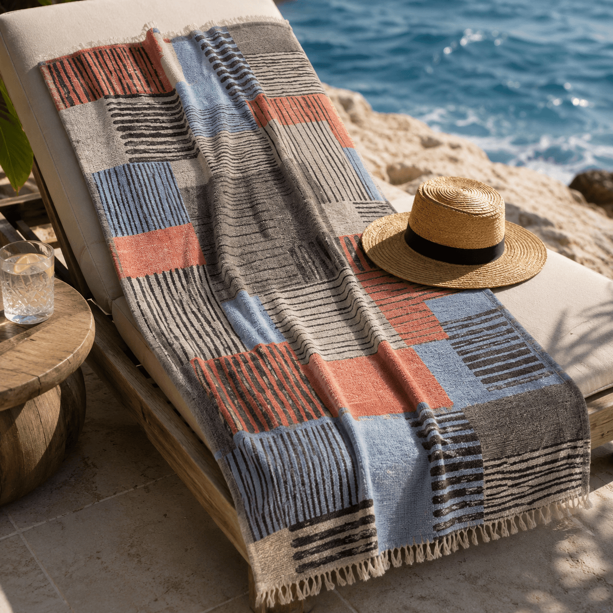 Modern Mosaic Premium Jacquard Peshtemal OEKO-TEX® Beach Towel