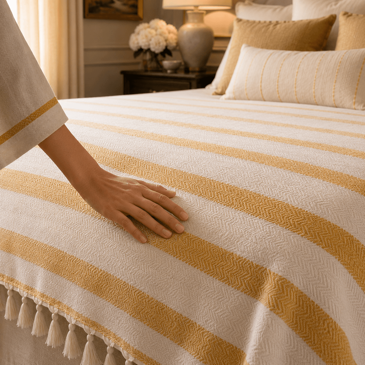 The Riviera Stripe Cotton Blanket Mustard