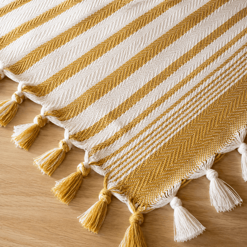 The Riviera Stripe Cotton Blanket & Bed Throw Mustard