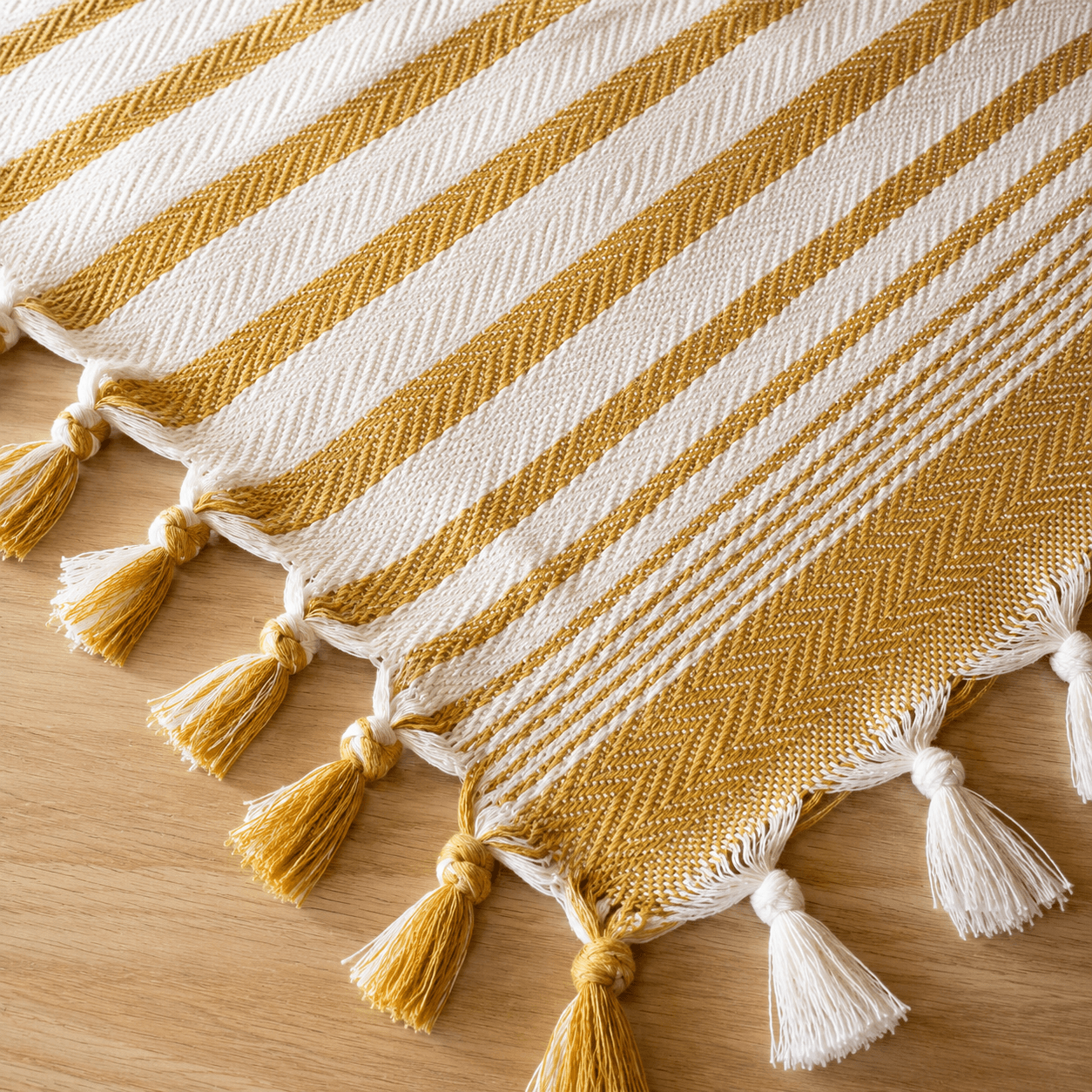 The Riviera Stripe Cotton Blanket Mustard