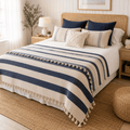The Riviera Stripe Cotton Blanket & Throw Navy