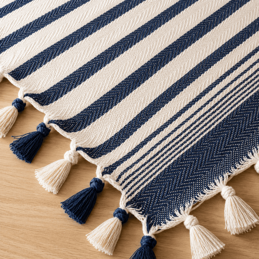 The Riviera Stripe Cotton Blanket & Throw Navy