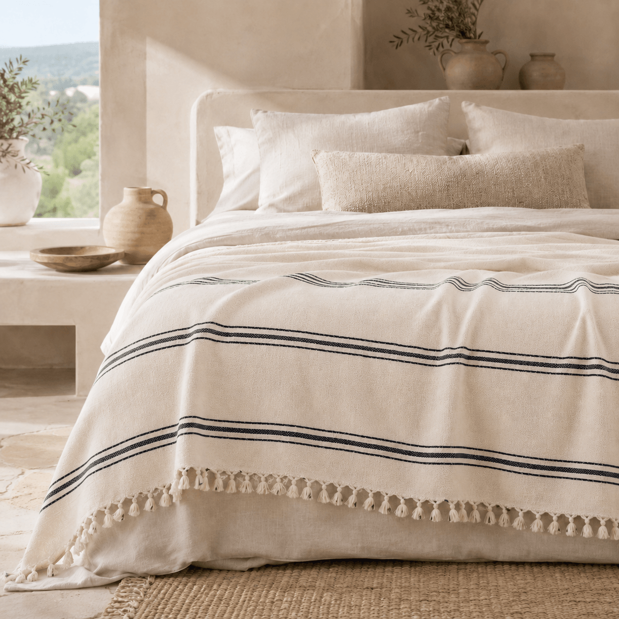 The Quiet Stripe Cotton Blanket White
