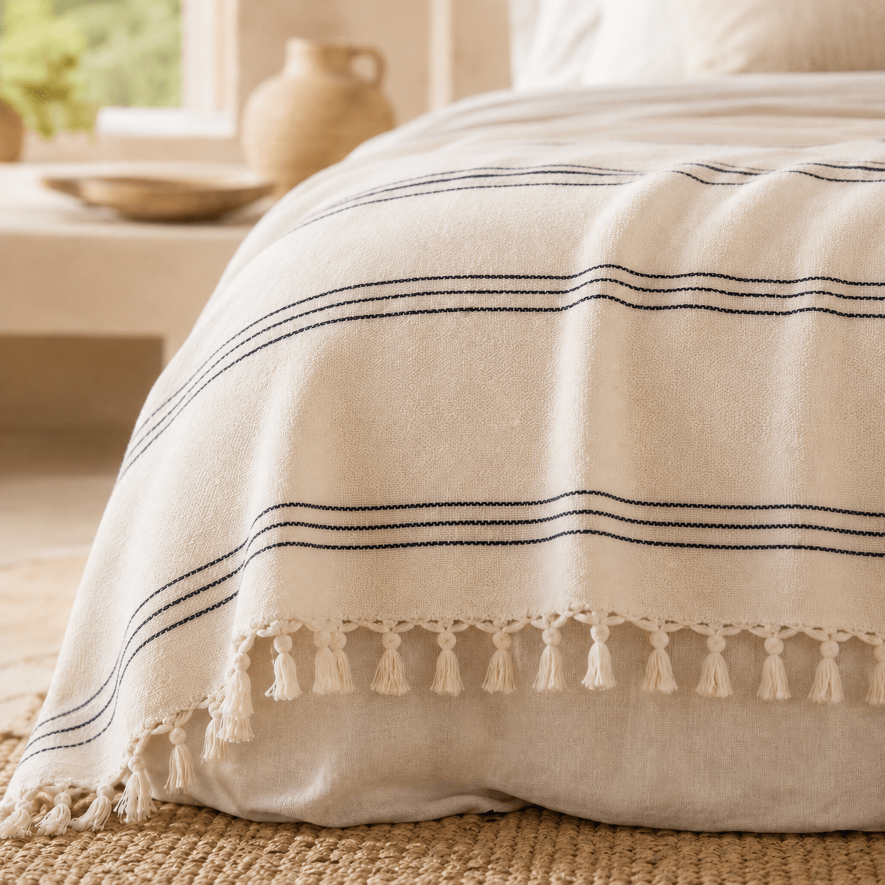 The Quiet Stripe Cotton Blanket White