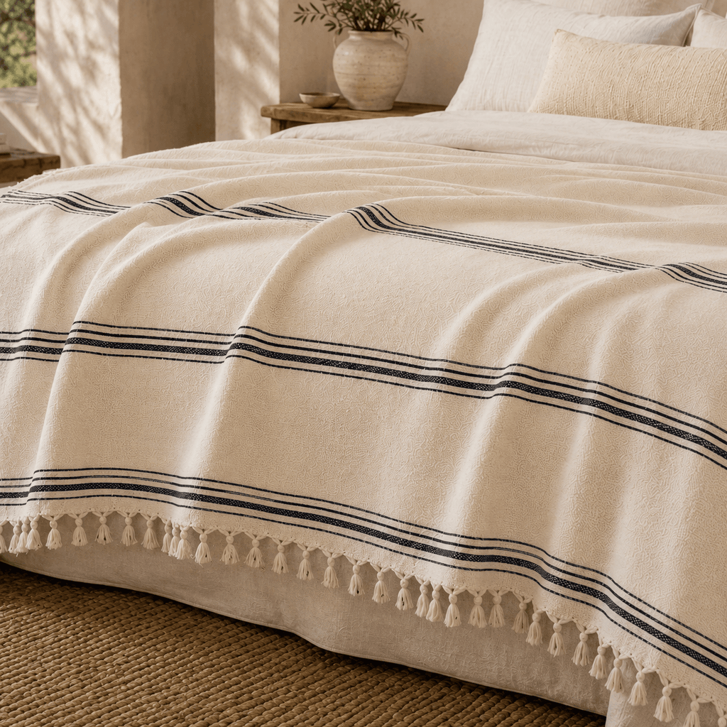 The Quiet Stripe Cotton Blanket & Throw White