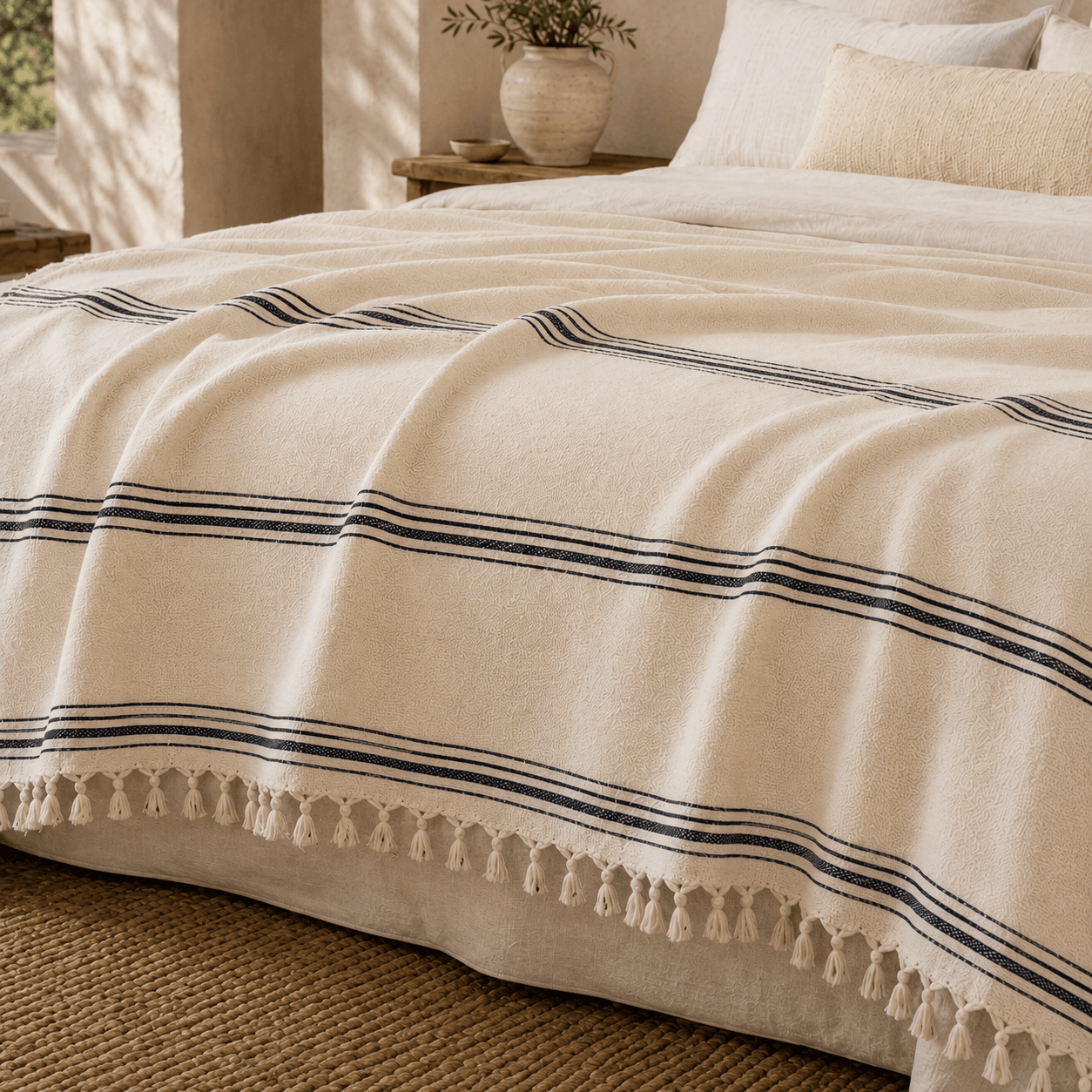 The Quiet Stripe Cotton Blanket White