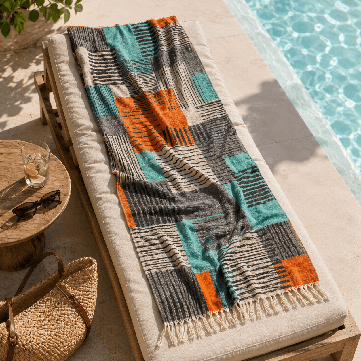 Modern Mosaic Premium Jacquard Peshtemal OEKO-TEX® Beach Towel