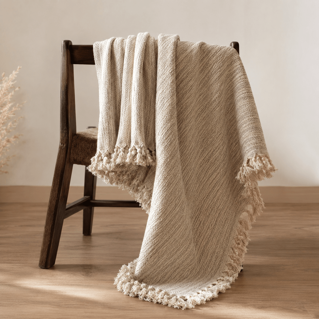 The Herringbone Cotton Blanket & Bed Throw Ice Grey