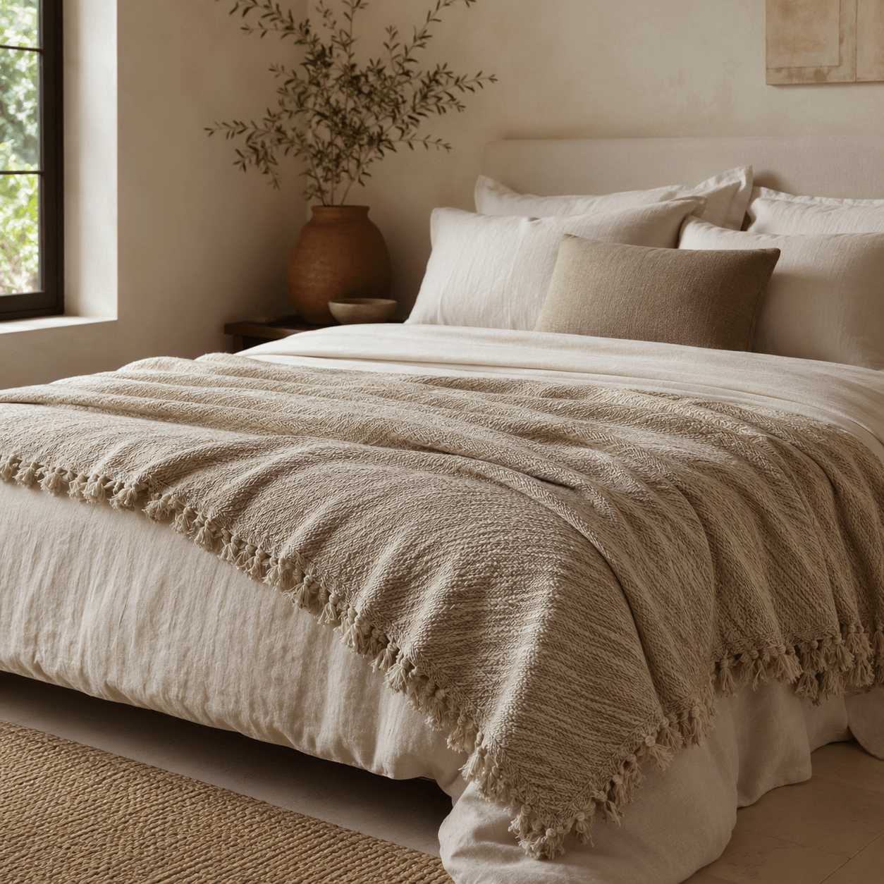 The Herringbone Cotton Blanket  Ice Grey