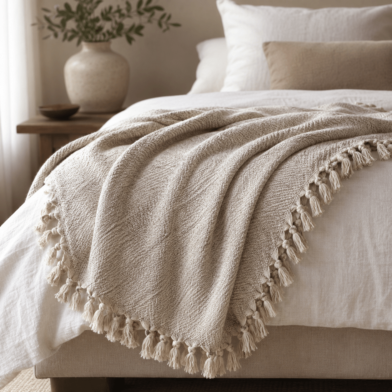 The Herringbone Cotton Blanket  Ice Grey