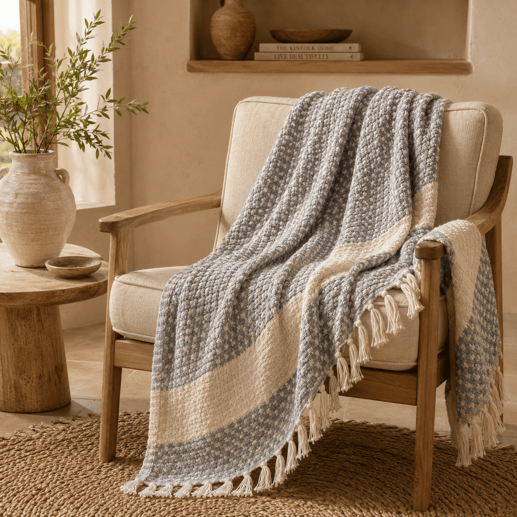 The Diamond Cotton Bed Throw Cloud Blue