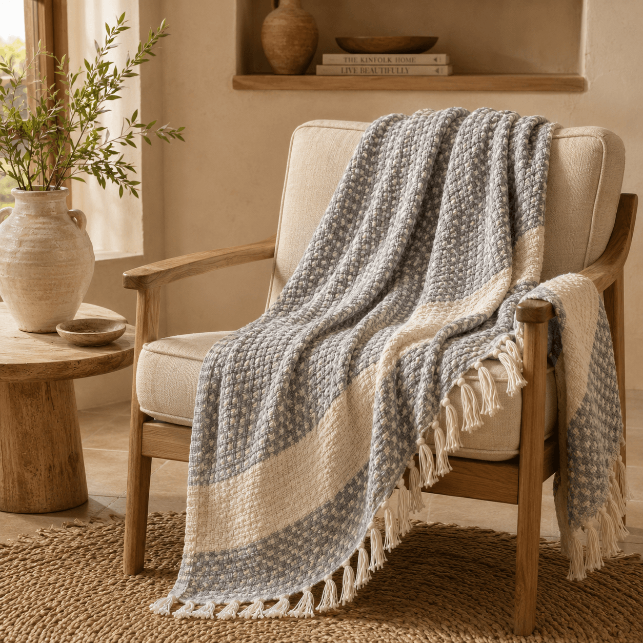 The Diamond Cotton Bed Throw Cloud Blue