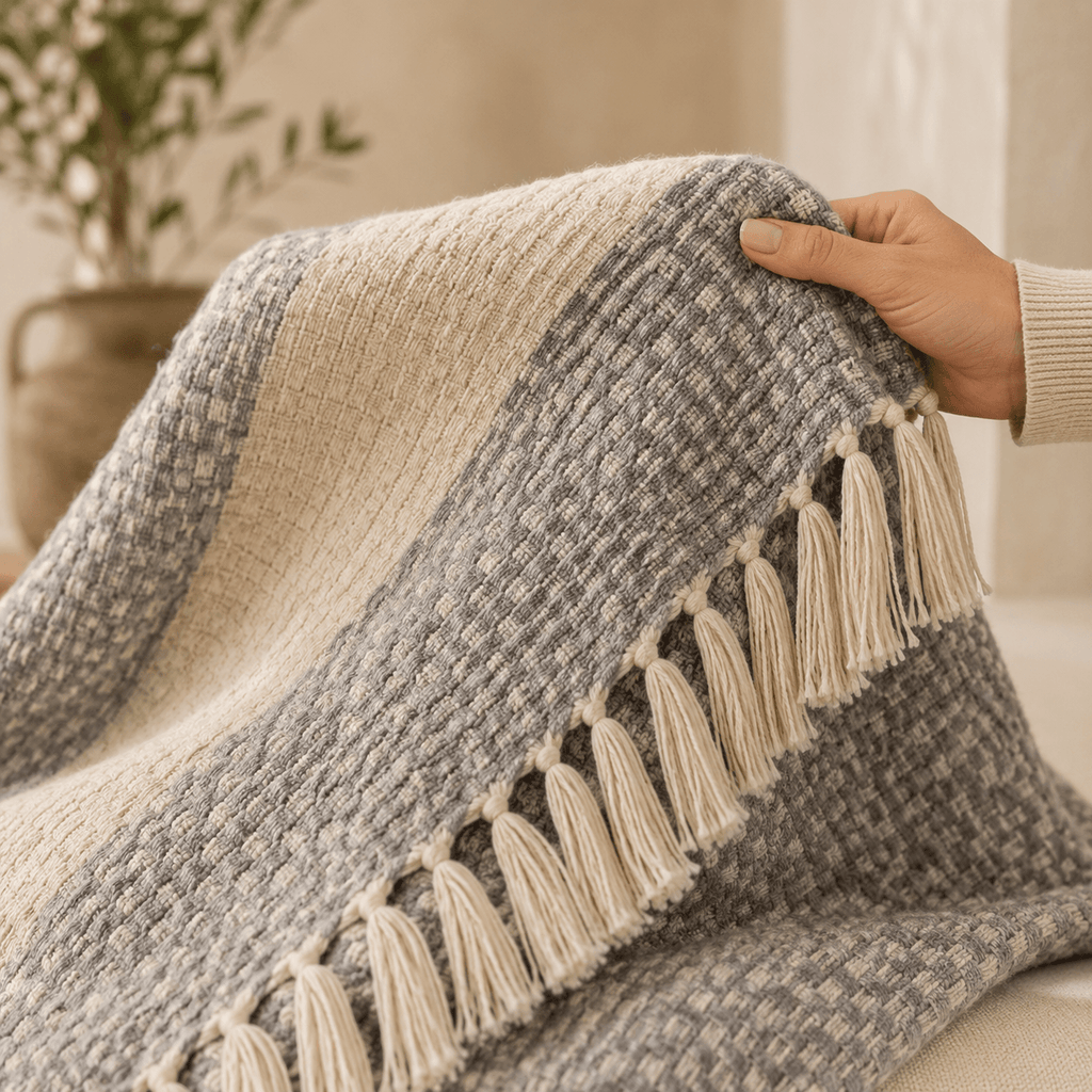 The Diamond Cotton Bed Throw Cloud Blue