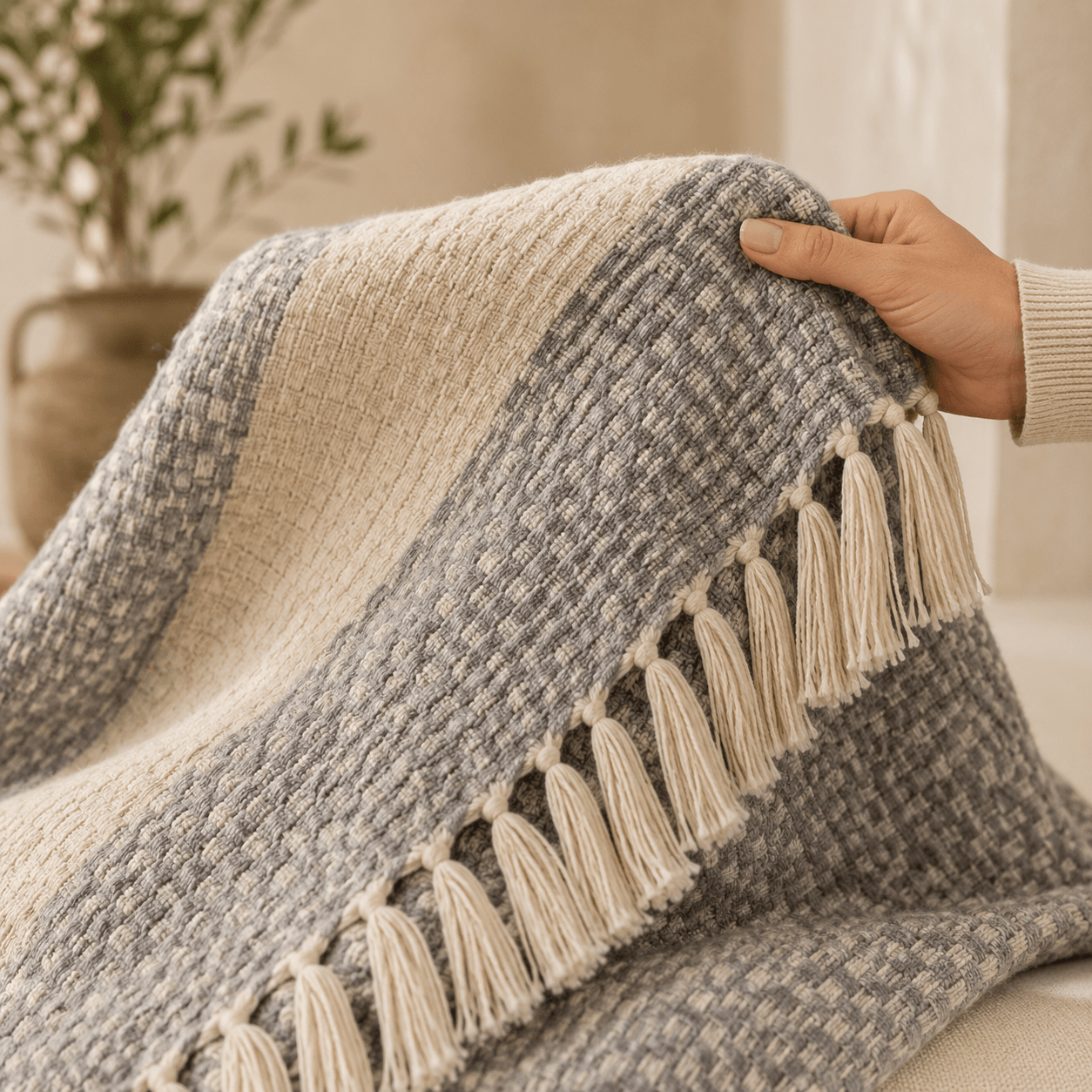 The Diamond Cotton Bed Throw Cloud Blue