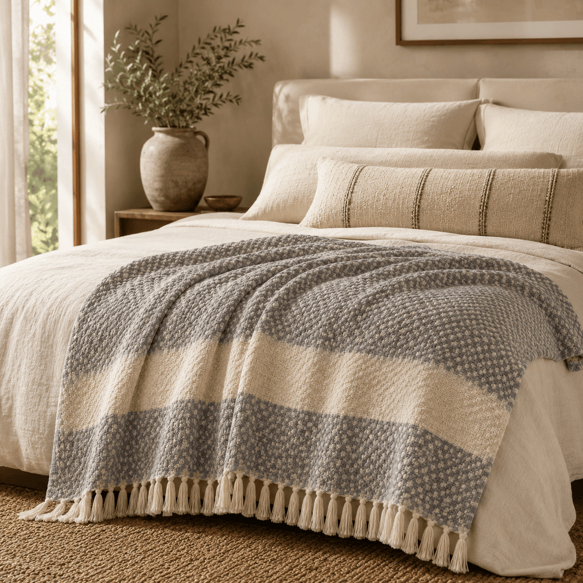 The Diamond Cotton Bed Blanket & Throw Cloud Blue