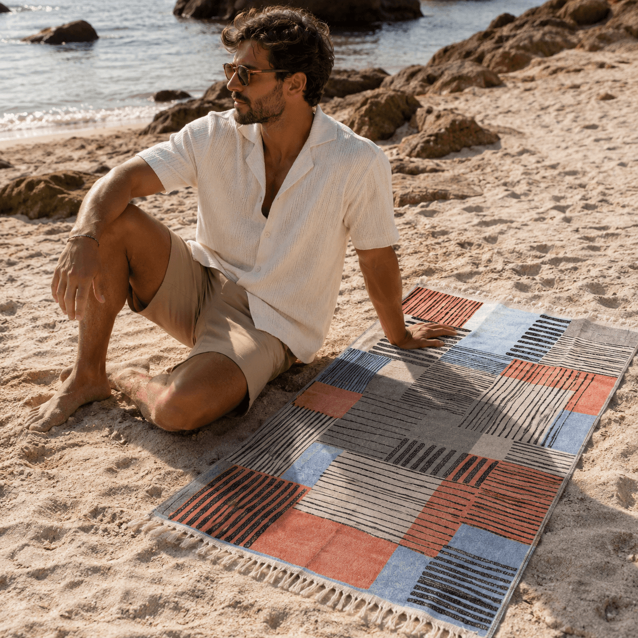 Modern Mosaic Premium Jacquard Peshtemal OEKO-TEX® Beach Towel