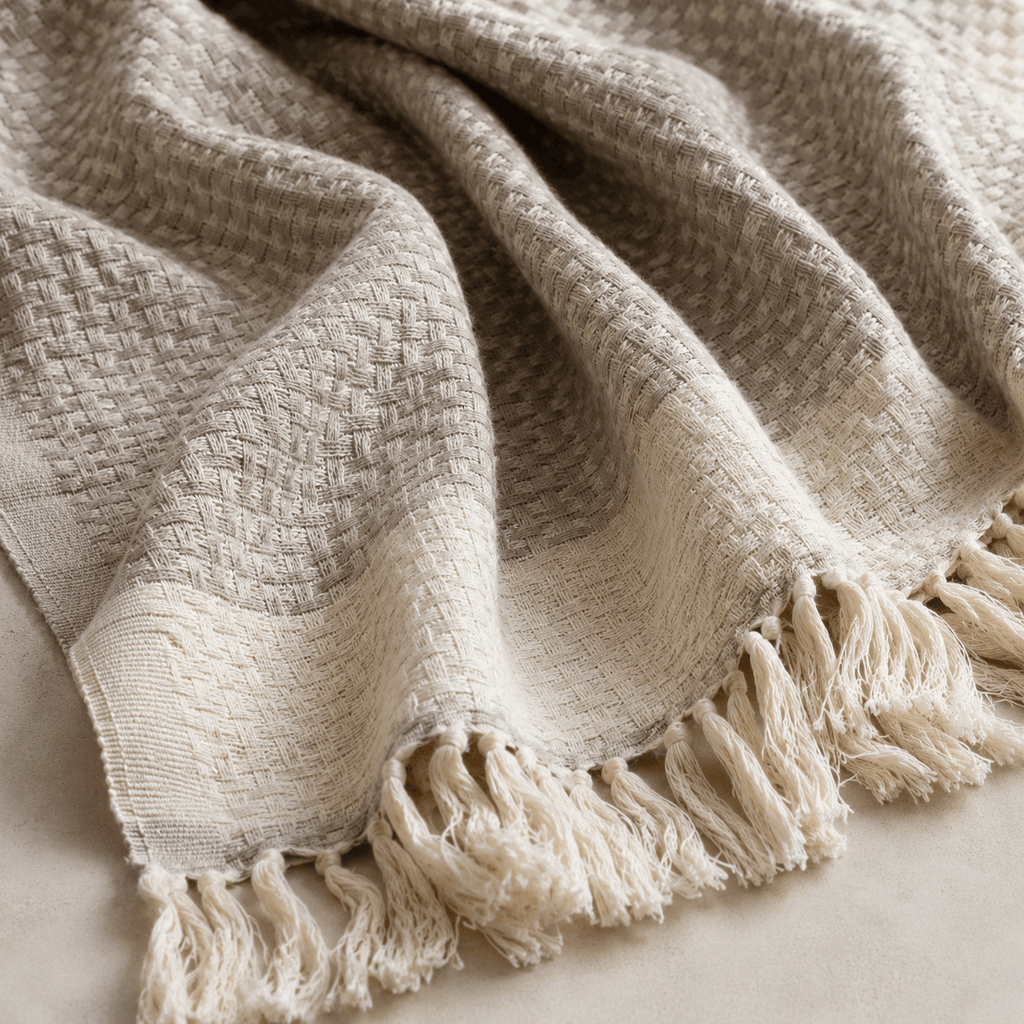 The Diamond Cotton Blanket & Throw Ivory