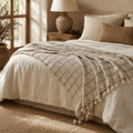 The Verona Grid Blanket & Bed Throw Sandstone