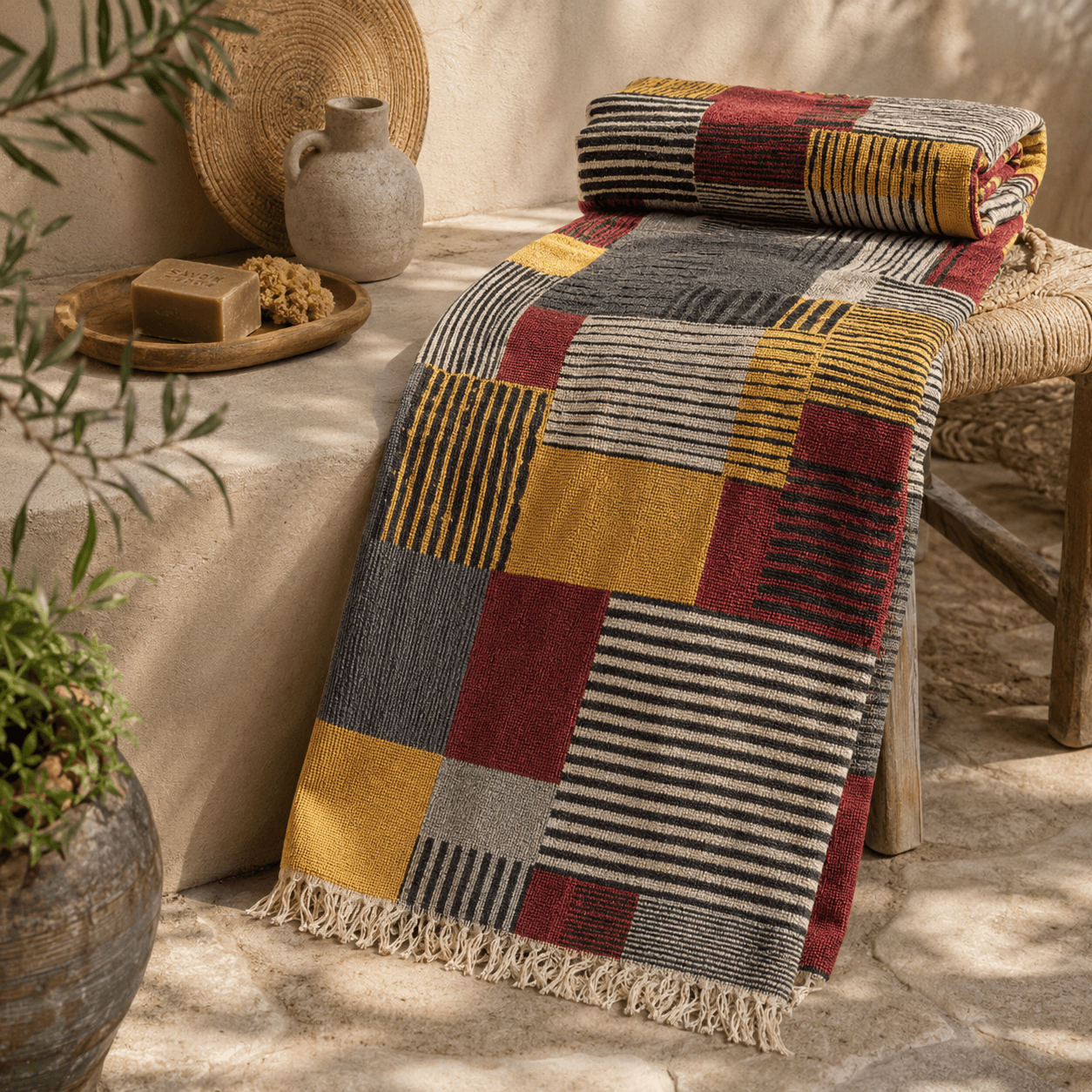 Modern Mosaic Premium Jacquard Peshtemal OEKO-TEX® Beach Towel