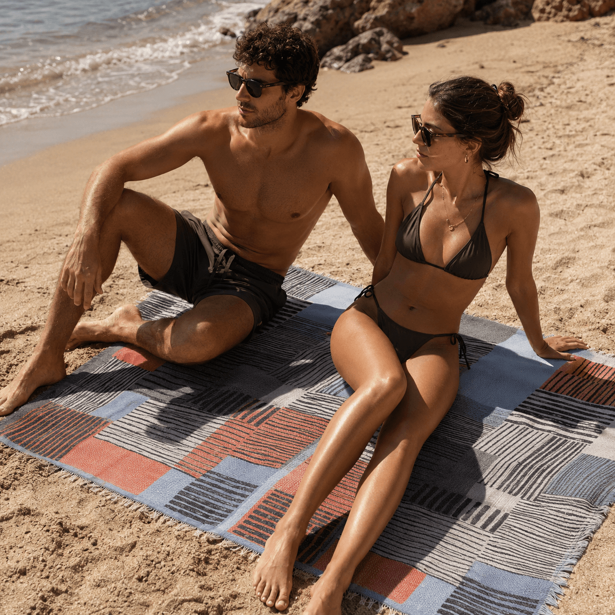 Modern Mosaic Premium Jacquard Peshtemal OEKO-TEX® Beach Towel