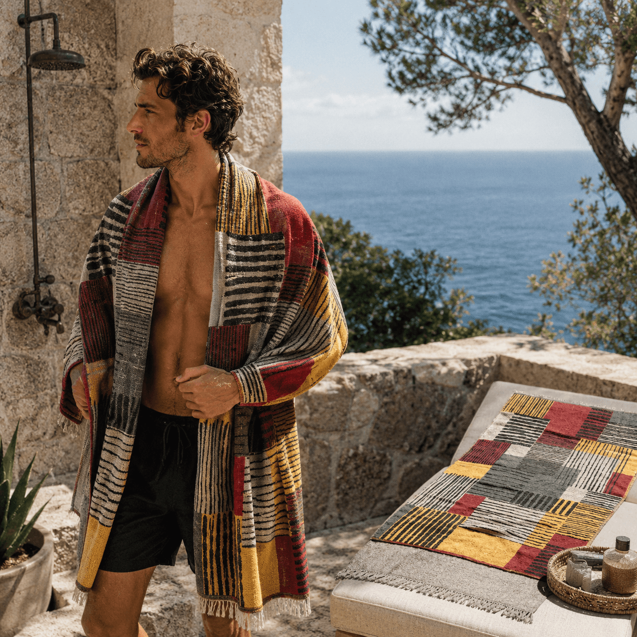 Modern Mosaic Premium Jacquard Peshtemal OEKO-TEX® Beach Towel