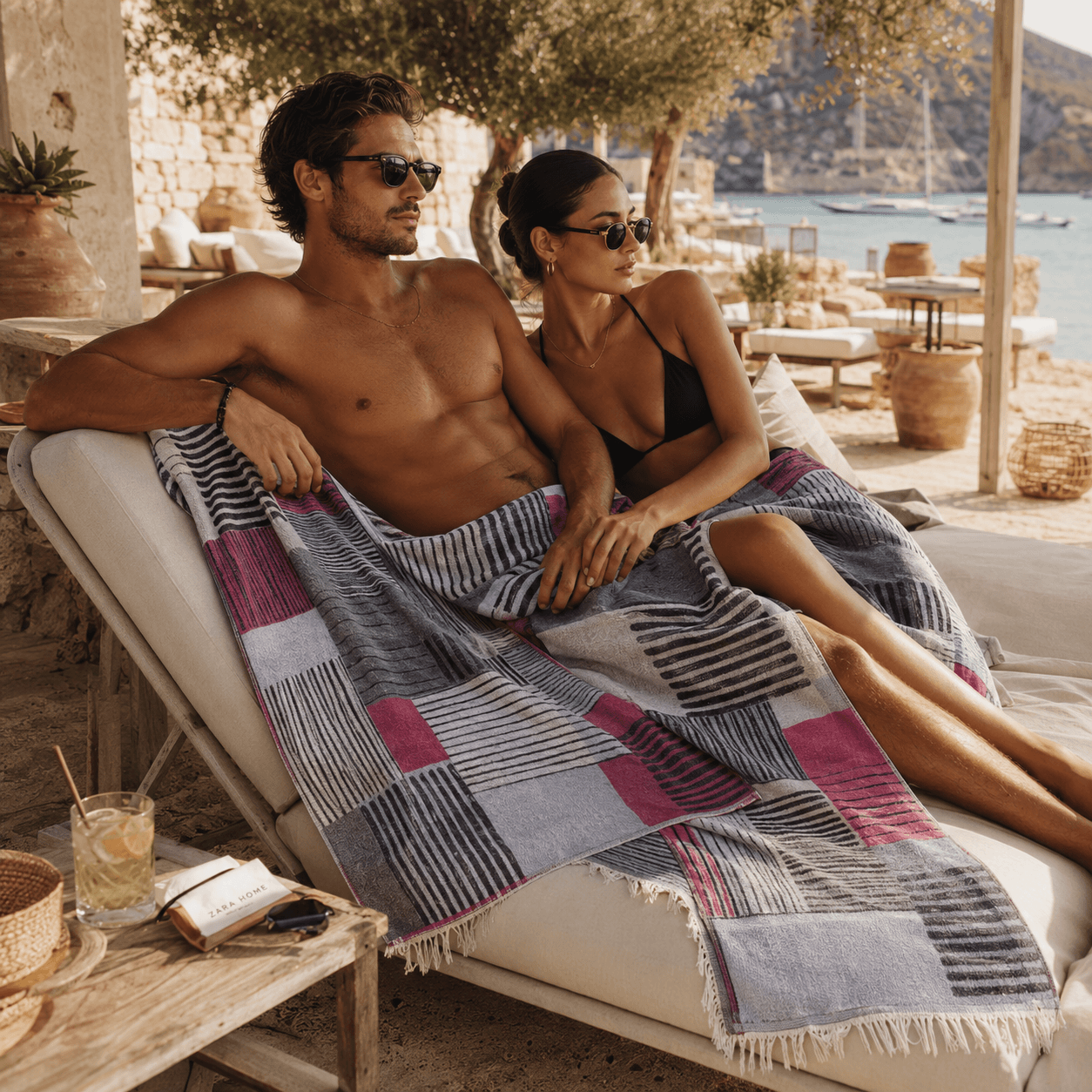 Modern Mosaic Premium Jacquard Peshtemal OEKO-TEX® Beach Towel