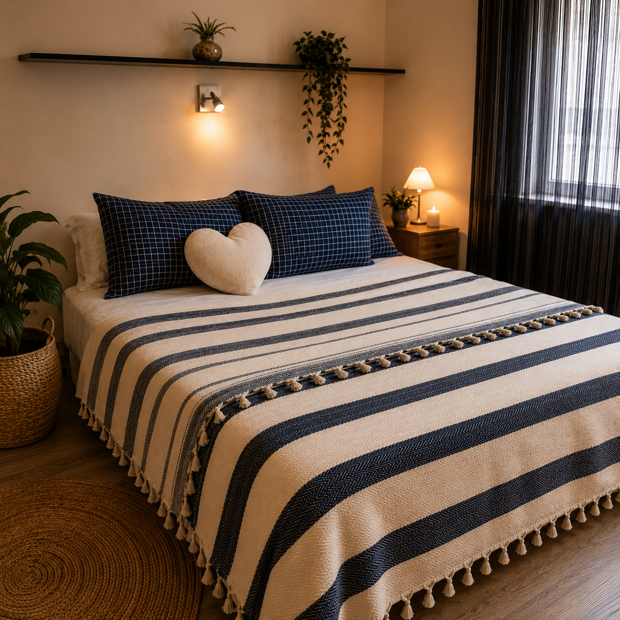 The Riviera Stripe Cotton Bed Throw Navy