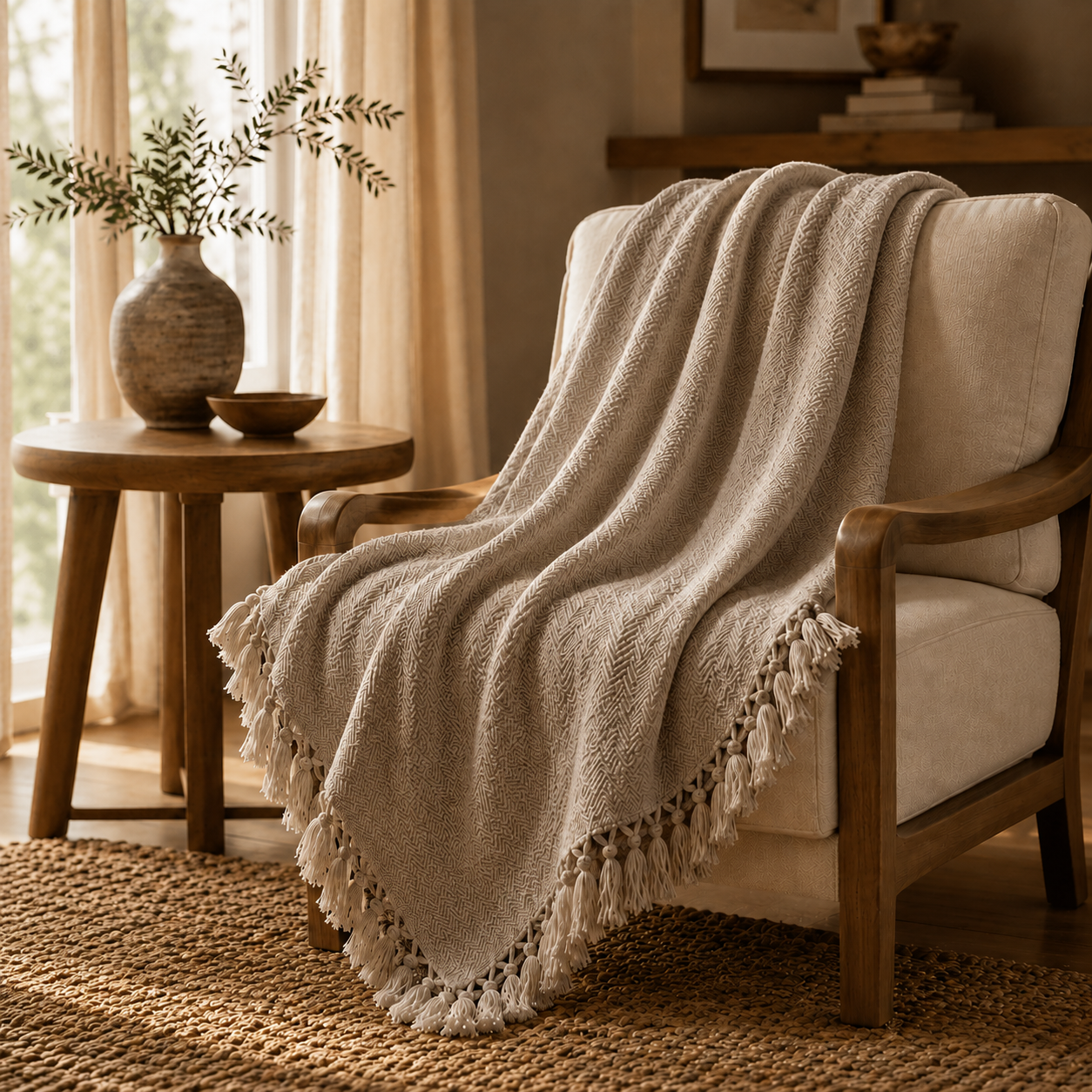 The Avena Cotton Bed Throw Stone Taupe