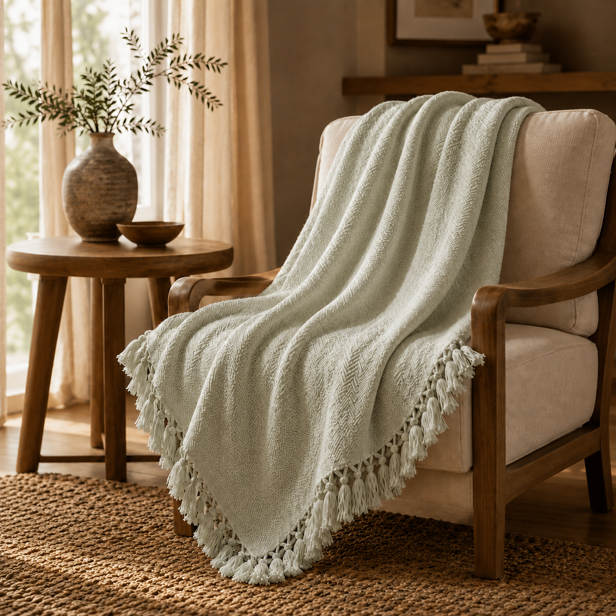 The Avena Cotton Bed Throw Sage Green