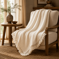 The Avena Cotton Bed Throw Ivory Cream