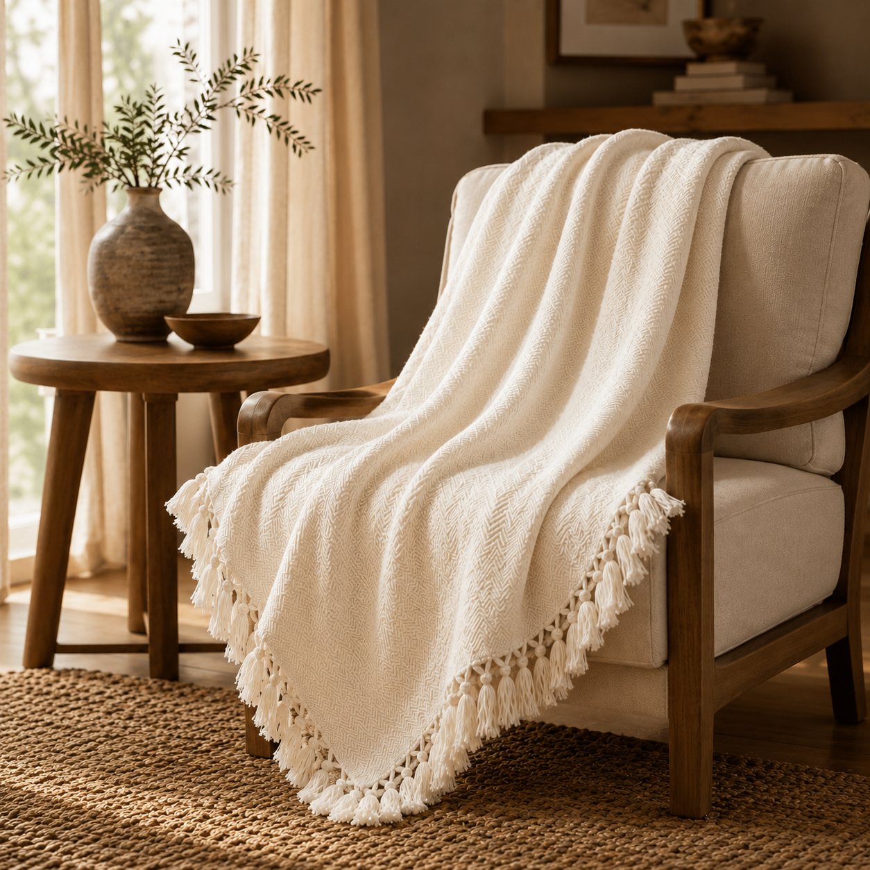 The Avena Cotton Bed Throw Ivory Cream