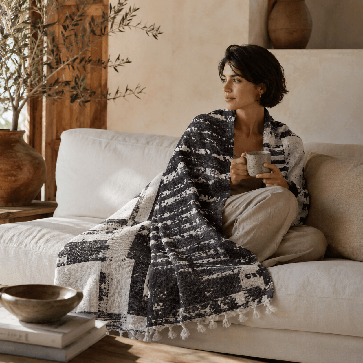 Noir Canvas Jacquard OEKO-TEX® Certified Bed Throw