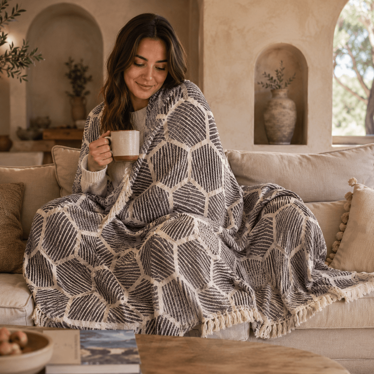 Knidos Jacquared OEKO-TEX® Certified Bed Throw