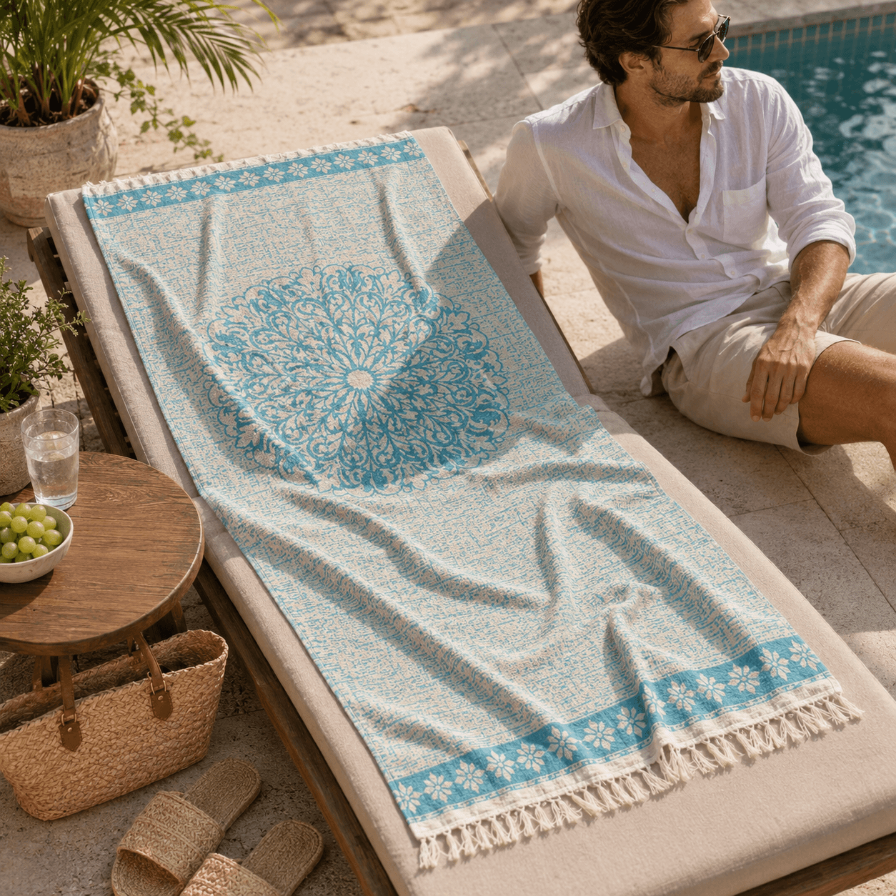 Anatolian Rosette Premium Jacquard Peshtemal OEKO-TEX® Beach Towel